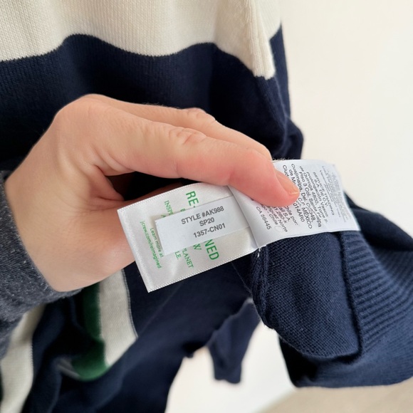 J.Crew Navy White and Green Striped Polo Rugby Sweater size XXL - Picture 4 of 6